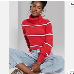 Wild Fable Red and White Striped Turtleneck Sweater S